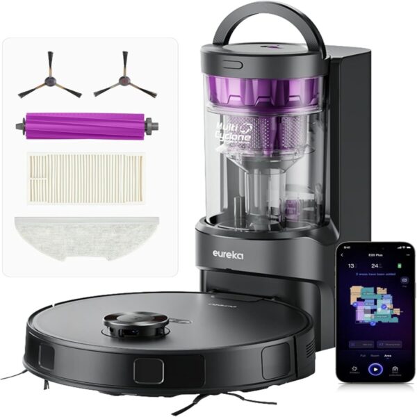 Eureka E20 Plus Robot Aspirateur Laveur Anti Enchevêtrement, Station de Vidange Automatique sans Sac, 180 Minutes, DuoDetect AI