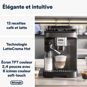 De'Longhi Magnifica Evo Next ECAM312.80.TB, Machine Café Automatique, Machine Café Grains pour Café et Cappuccino avec Écran Tactile Intuitif, 1450W, Noir/Titane