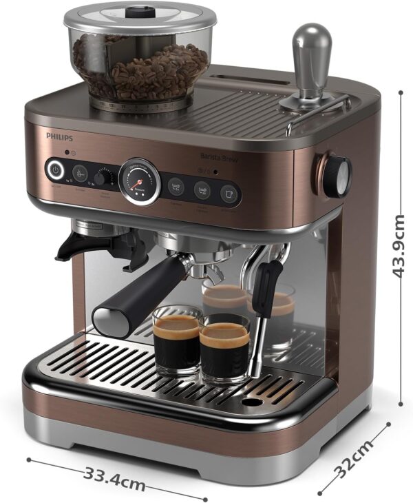 PHILIPS Barista Brew Machine à espresso semi-automatique - bouton Espresso simple et double + Americano, réservoir à grains double de 280g, bourrage calibré, Cappuccino en métal (PSA3228/41)