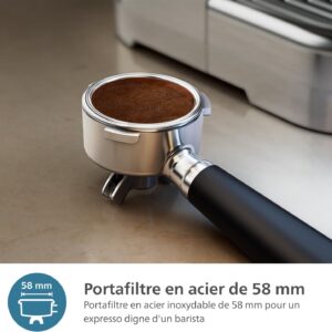 PHILIPS Barista Brew Machine à espresso semi-automatique - bouton Espresso simple et double + Americano, réservoir à grains double de 280g, bourrage calibré, Cappuccino en métal (PSA3228/41)