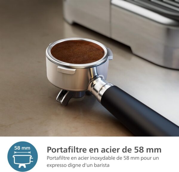 PHILIPS Barista Brew Machine à espresso semi-automatique - bouton Espresso simple et double + Americano, réservoir à grains double de 280g, bourrage calibré, Cappuccino en métal (PSA3228/41)
