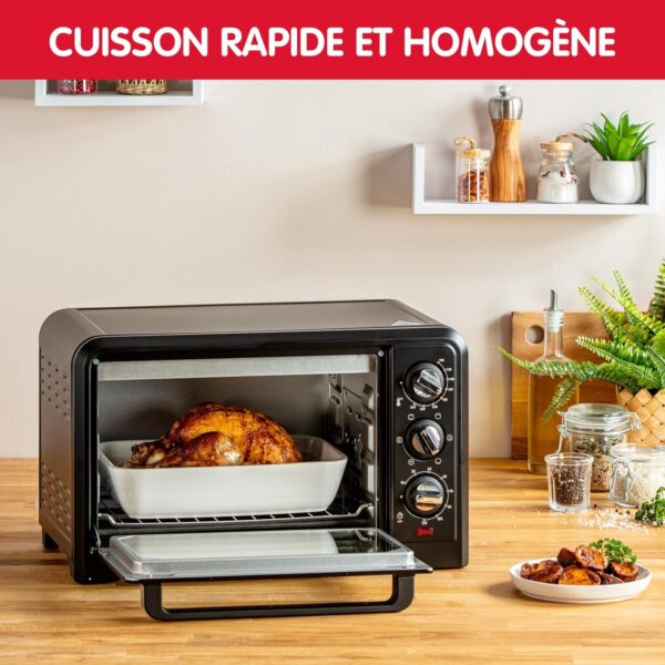Facilitez votre cuisine avec le Mini four électrique Moulinex en Noir. 6 modes de cuisson pour des résultats parfaits à chaque fois.