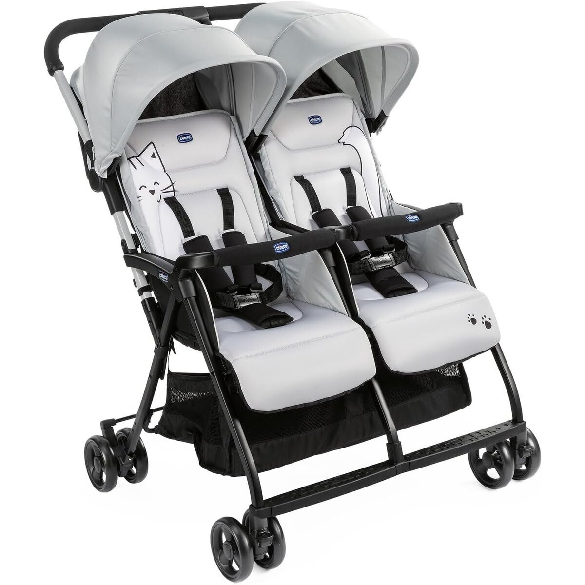 Chicco OHlalà Poussette Canne Double, Légère Inclinable et Pliable, Poussette pour Jumeaux de la Naissance à 15 kg, Fermeture Compacte, Inclus une Housse de Pluie, Capote Extensible - Poussette canne pas cher