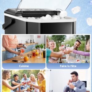 Machine à Glaçons VPCOK DIRECT, 12kg en 24h, 9 Glaçons en 6-8 Minutes, Machine a Glaçons avec Cuillère à Glace Réversible