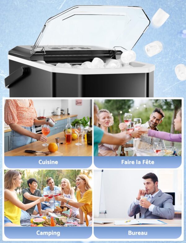 Machine à Glaçons VPCOK DIRECT, 12kg en 24h, 9 Glaçons en 6-8 Minutes, Machine a Glaçons avec Cuillère à Glace Réversible