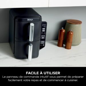 Ninja Double Stack Air Fryer, Friteuse verticale sans huile à 2 tiroirs et 2 grilles, 4 niveaux cuisson, 7.6L, Noir SL300EU – Image 11