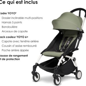 BABYZEN Poussette YOYO2 6+ (Cadre blanc + pack couleur) - Comprend un harnais, un dossier, des arceaux de capote, une bandoulière, un coussin d’assise, et une capote assortie, Poussette canne compacte pas cher​