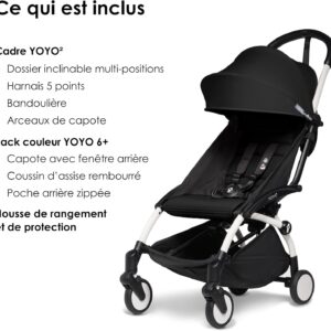 BABYZEN Poussette YOYO2 6+ (Cadre blanc + pack couleur) - Comprend un harnais, un dossier, des arceaux de capote, une bandoulière, un coussin d’assise, et une capote assortie, Poussette canne compacte pas cher​