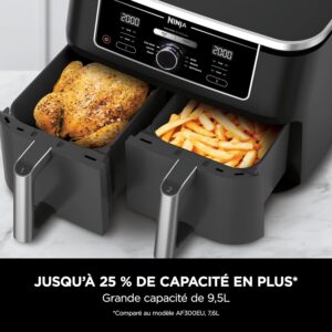 Ninja Foodi MAX Dual Zone Air Fryer 9.5l, Friteuse air chaud Ninja, 8 Portions, Paniers Antiadhésifs Vont Au Lave-Vaisselle, Noir AF400EU