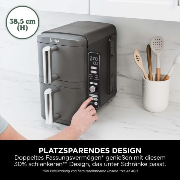 NINJA Double Stack XL Friteuse sans huile, friteuse verticale à 2 tiroirs, Ninja air fryer 9.5l, 6 fonctions de cuisson, 8 portions,​ Gris SL400EU