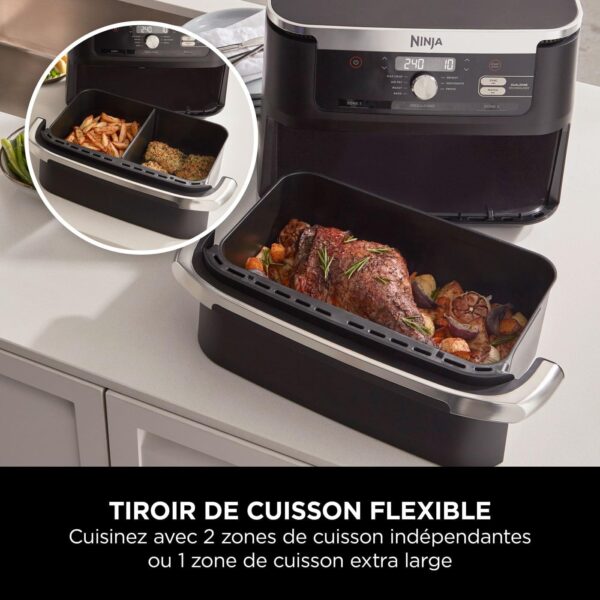 NINJA Foodi FlexDrawer Air Fryer, Dual Zone Avec Séparateur Amovible, Grand Tiroir de 10.4 L, 7-en-1, Double Zone, Sans Huile, Pièces Antiadhésives Compatibles Au Lave-Vaisselle, Noir AF500EU