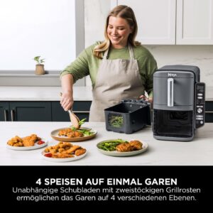 NINJA Double Stack XL Friteuse sans huile, friteuse verticale à 2 tiroirs, Ninja air fryer 9.5l, 6 fonctions de cuisson, 8 portions,​ Gris SL400EU