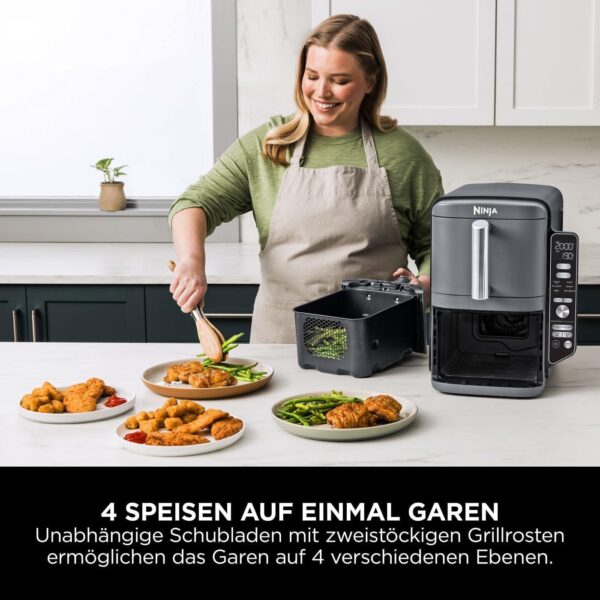 NINJA Double Stack XL Friteuse sans huile, friteuse verticale à 2 tiroirs, Ninja air fryer 9.5l, 6 fonctions de cuisson, 8 portions,​ Gris SL400EU