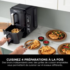 Ninja Double Stack Air Fryer, Friteuse verticale sans huile à 2 tiroirs et 2 grilles, 4 niveaux cuisson, 7.6L, Noir SL300EU