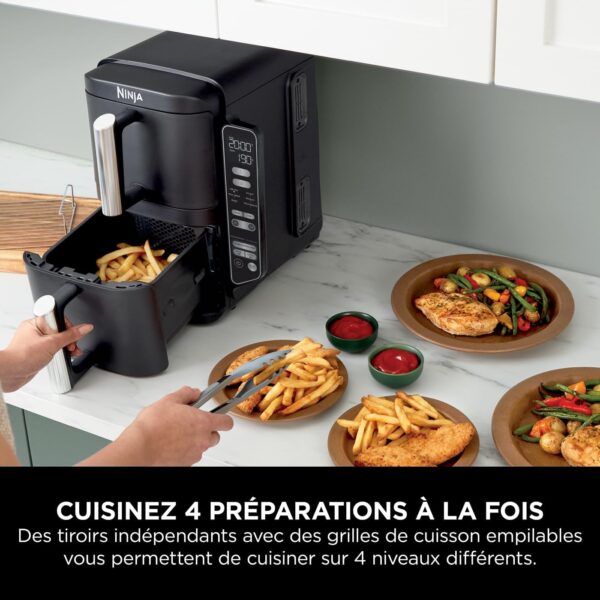 Ninja Double Stack Air Fryer, Friteuse verticale sans huile à 2 tiroirs et 2 grilles, 4 niveaux cuisson, 7.6L, Noir SL300EU