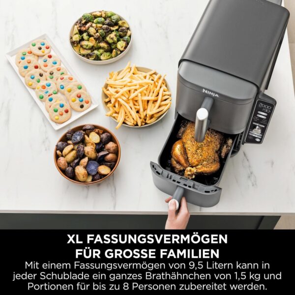 NINJA Double Stack XL Friteuse sans huile, friteuse verticale à 2 tiroirs, Ninja air fryer 9.5l, 6 fonctions de cuisson, 8 portions,​ Gris SL400EU