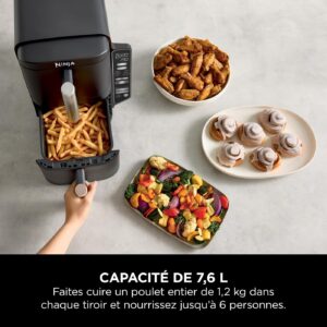 Ninja Double Stack Air Fryer, Friteuse verticale sans huile à 2 tiroirs et 2 grilles, 4 niveaux cuisson, 7.6L, Noir SL300EU – Image 5