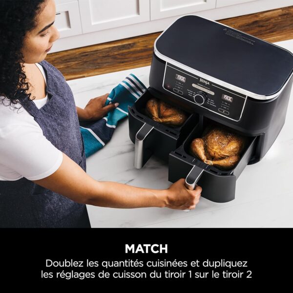 Ninja Foodi MAX Dual Zone Air Fryer 9.5l, Friteuse air chaud Ninja, 8 Portions, Paniers Antiadhésifs Vont Au Lave-Vaisselle, Noir AF400EU