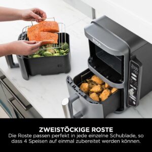 NINJA Double Stack XL Friteuse sans huile, friteuse verticale à 2 tiroirs, Ninja air fryer 9.5l, 6 fonctions de cuisson, 8 portions,​ Gris SL400EU – Image 6