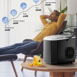 Machine à Glaçons VPCOK DIRECT 1.5l, 12kg en 24h, 9 Glaçons en 6-8 Minutes, Machine a Glaçons avec Cuillère à Glace Réversible – Image 5