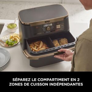 NINJA Foodi FlexDrawer Air Fryer, friteuse sans huile Dual Zone Avec Séparateur Amovible 10.4l Noir & Cuivre AF500EUCP – Image 7