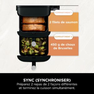 Ninja Double Stack Air Fryer, Friteuse verticale sans huile à 2 tiroirs et 2 grilles, 4 niveaux cuisson, 7.6L, Noir SL300EU – Image 7