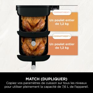 Ninja Double Stack Air Fryer, Friteuse verticale sans huile à 2 tiroirs et 2 grilles, 4 niveaux cuisson, 7.6L, Noir SL300EU – Image 8
