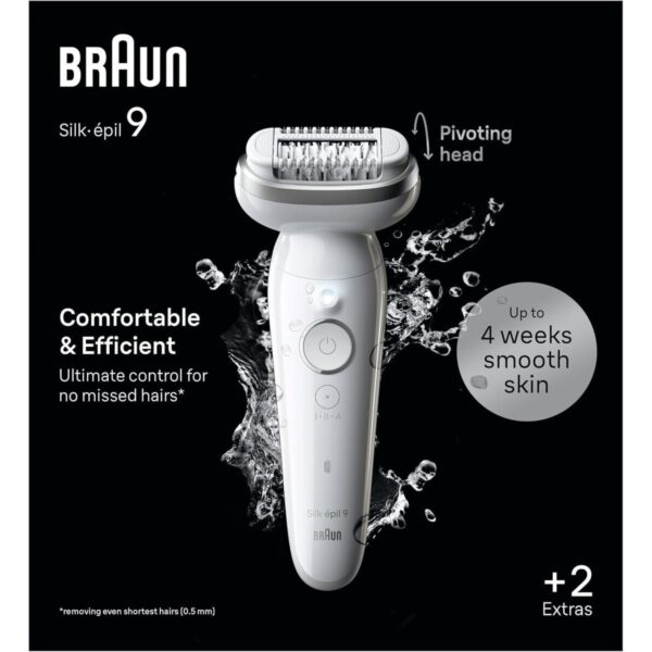 Épilateur Braun Silk-épil 9 avec tête pivotante, Braun Silk-épil 9 pour zones sensibles, Épilateur longue durée Braun, Épilateur Braun étanche pour peau douce, Appareil d’épilation Braun avec accessoires,