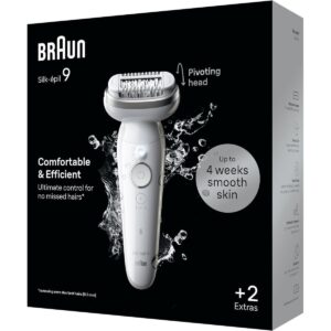 Épilateur Braun Silk-épil 9 avec tête pivotante, Braun Silk-épil 9 pour zones sensibles, Épilateur longue durée Braun, Épilateur Braun étanche pour peau douce, Appareil d’épilation Braun avec accessoires,