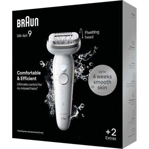Épilateur Braun Silk-épil 9 avec tête pivotante, Braun Silk-épil 9 pour zones sensibles, Épilateur longue durée Braun, Épilateur Braun étanche pour peau douce, Appareil d’épilation Braun avec accessoires,