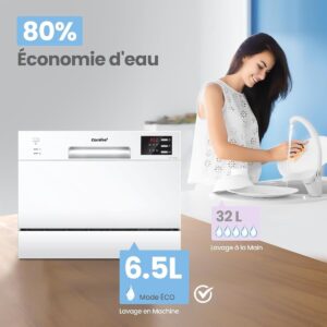 Lave-Vaisselle COMFEE, Lave-vaisselle inox, Lave-vaisselle compact 6 couverts, Lave-vaisselle pose libre, Lave-vaisselle avec panier flexible,