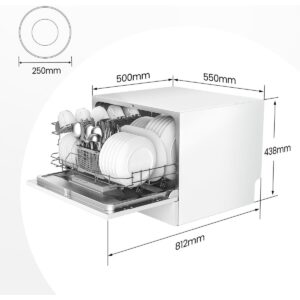 Lave-Vaisselle COMFEE, Lave-vaisselle inox, Lave-vaisselle compact 6 couverts, Lave-vaisselle pose libre, Lave-vaisselle avec panier flexible,