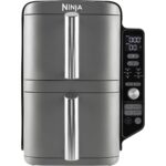 NINJA Double Stack XL Friteuse sans huile, friteuse verticale à 2 tiroirs, 4 niveaux cuisson, 2 tiroirs et 2 grilles, design compact, capacité de 9,5L, 6 fonctions de cuisson, 8 portions, gris Gris SL400EU