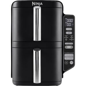 Ninja Double Stack Air Fryer, Friteuse verticale sans huile à 2 tiroirs, 4 niveaux cuisson, 2 tiroirs et 2 grilles, design compact, capacité de 7,6L, 6 fonctions de Cuisson, 6 portions, Noir SL300EU