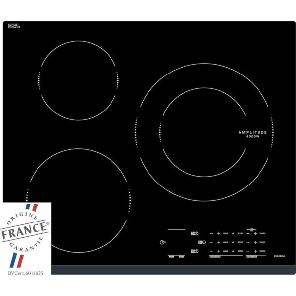 Plaque à induction Sauter 3 foyers, Plaque de cuisson encastrable Sauter, Plaque induction Sauter grand foyer 28 cm, Table induction Sauter avec minuterie, Plaque à induction fabriquée en France,